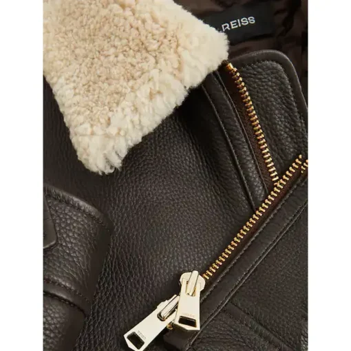 Men's Shetland Shearling-Collar Leather Jacket