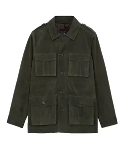 Reiss Dark Forest Green Stafford Suede Four Pocket Field Jacket