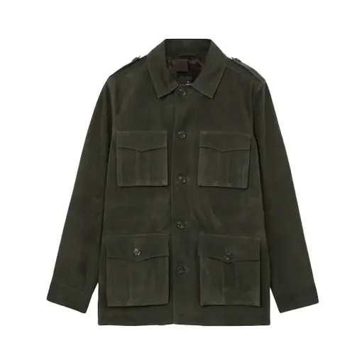 Reiss Dark Forest Green Stafford Suede Four Pocket Field Jacket
