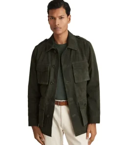 Reiss Dark Forest Green Stafford Suede Four Pocket Field Jacket