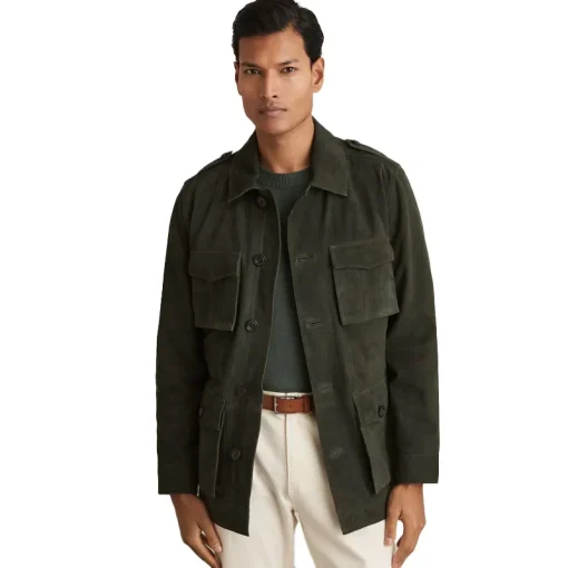 Reiss Dark Forest Green Stafford Suede Four Pocket Field Jacket