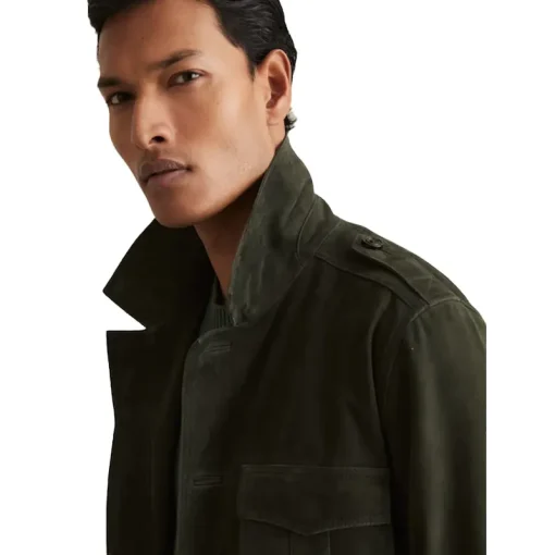 Reiss Dark Forest Green Stafford Suede Four Pocket Field Jacket