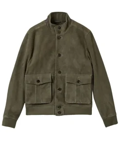 Reiss Light Khaki Green Roland Suede Harrington Jacket