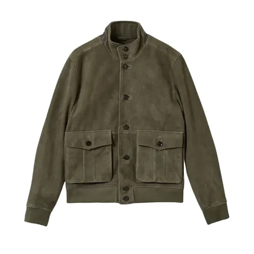 Reiss Light Khaki Green Roland Suede Harrington Jacket