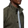 Reiss Light Khaki Green Roland Suede Harrington Jacket