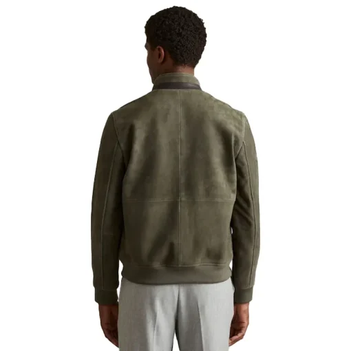 Reiss Light Khaki Green Roland Suede Harrington Jacket