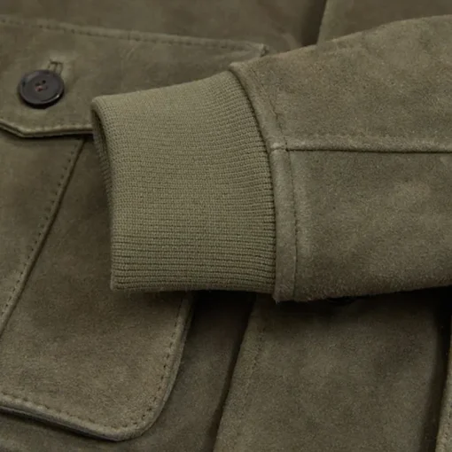 Reiss Light Khaki Green Roland Suede Harrington Jacket