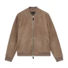 Reiss Block Leather-Sleeve Suede Brick Bomber Jacket