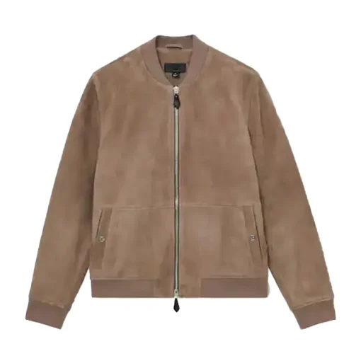 Reiss Block Leather-Sleeve Suede Brick Bomber Jacket