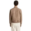 Reiss Block Leather-Sleeve Suede Brick Bomber Jacket