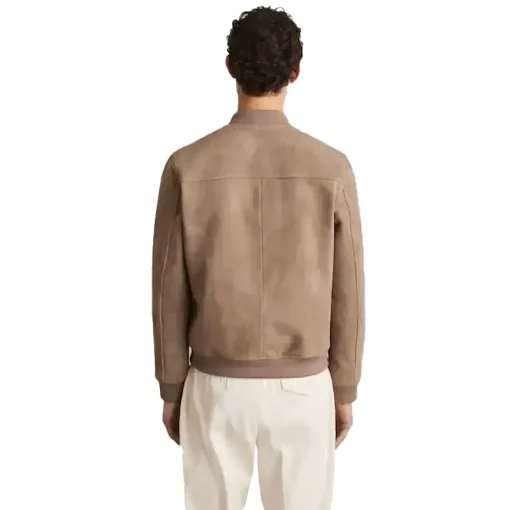 Reiss Block Leather-Sleeve Suede Brick Bomber Jacket