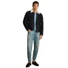 Reiss Navy Sandon Suede Shearling-Collar Jacket