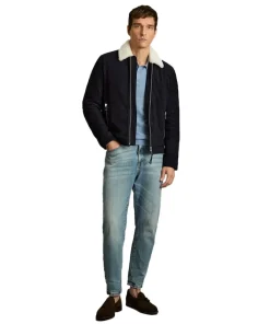 Reiss Navy Sandon Suede Shearling-Collar Jacket