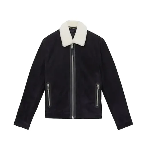 Reiss Navy Sandon Suede Shearling-Collar Jacket