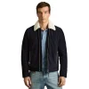Reiss Navy Sandon Suede Shearling-Collar Jacket