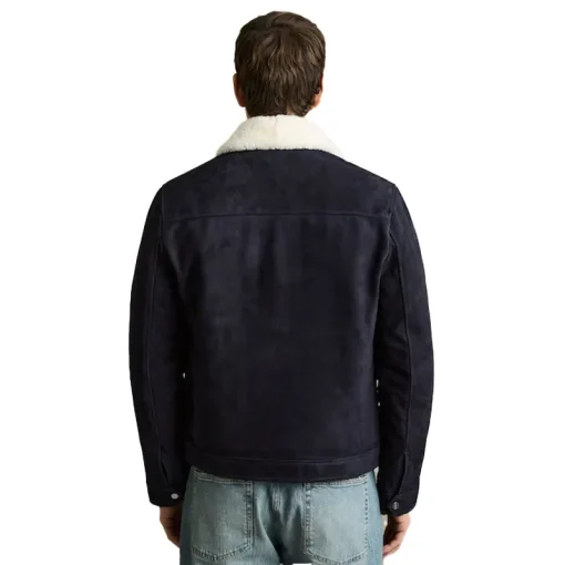 Reiss Navy Sandon Suede Shearling-Collar Jacket