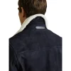 Reiss Navy Sandon Suede Shearling-Collar Jacket