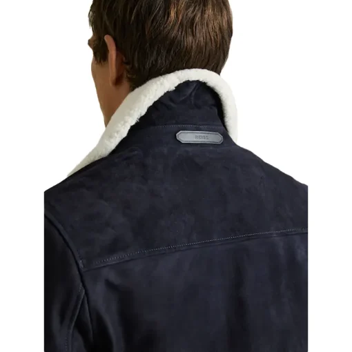 Reiss Navy Sandon Suede Shearling-Collar Jacket