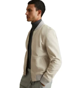Reiss Off White Diego Suede Bomber Jacket