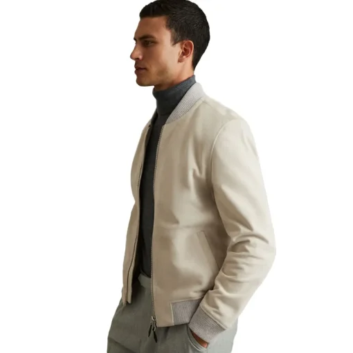 Reiss Off White Diego Suede Bomber Jacket