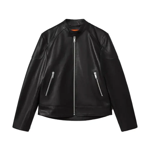 Reiss x McLaren F1 Team Black Embossed Leather Jacket