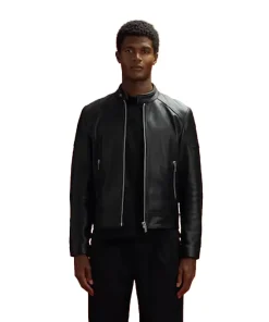 Reiss x McLaren F1 Team Black Embossed Leather Jacket