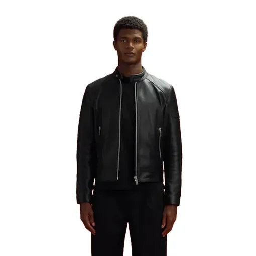 Reiss x McLaren F1 Team Black Embossed Leather Jacket