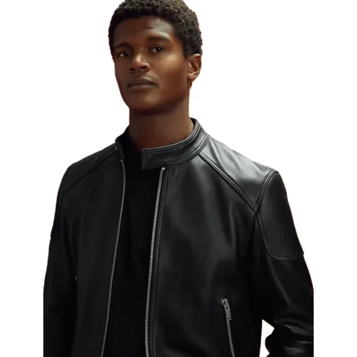 Reiss x McLaren F1 Team Black Embossed Leather Jacket