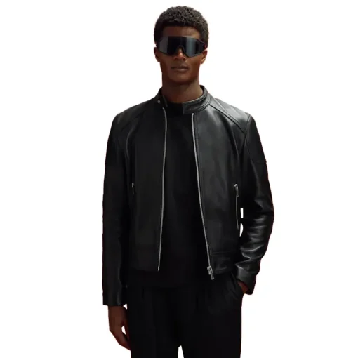 Reiss x McLaren F1 Team Black Embossed Leather Jacket