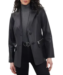Women’s Fitted Black Leather Blazer Coat