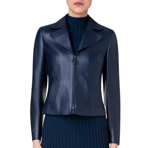 Women’s Fitted Blue Leather Jacket