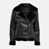 Black Shearling Moto Jacket – Women’s