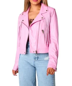 Pink Cowgirl Fringe Leather Jacket