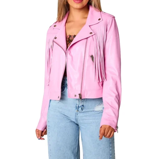 Pink Cowgirl Fringe Leather Jacket