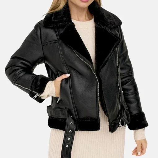 Women’s Faux Shearling Leather Jacket