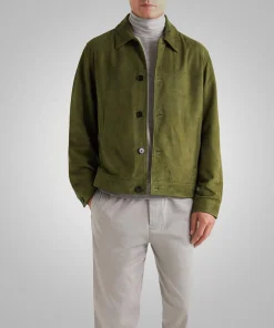 Unisex Green Suede Leather Outerwear