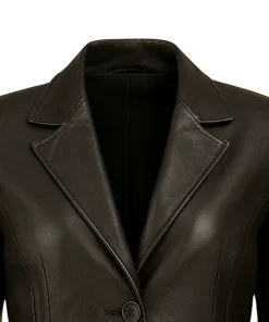 Womens Cropped Two Buttoned Leather Blazer