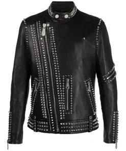 Slim Fit Studded Motorcycle Leather Jacket