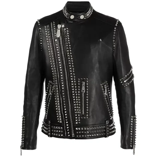 Slim Fit Studded Motorcycle Leather Jacket