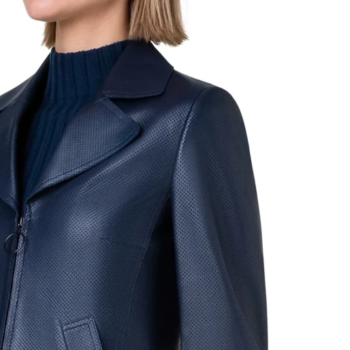 Sky Blue Leather Jacket – Women’s