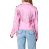 Women’s Pink Fringe Leather Jacket