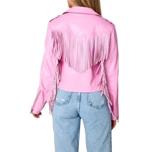 Women’s Pink Fringe Leather Jacket