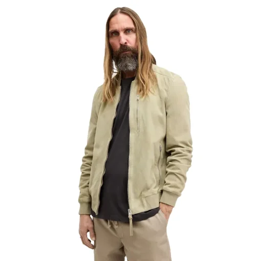 AllSaints Green Kemble Suede Bomber Jacket