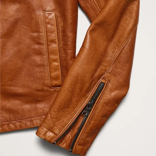 Banana Republic Cognac Brown Leather Biker Jacket - Image 3