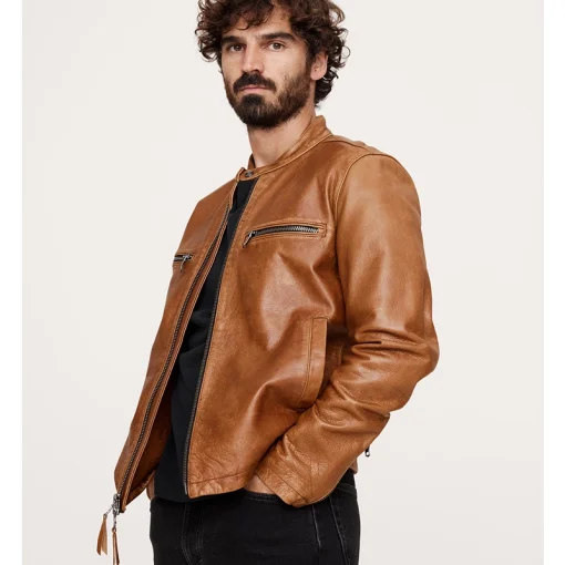 Banana Republic Cognac Brown Leather Biker Jacket-Unisex