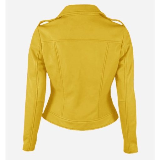 Women Yellow Quilted Stylish Premium Leather Jacket - Image 2