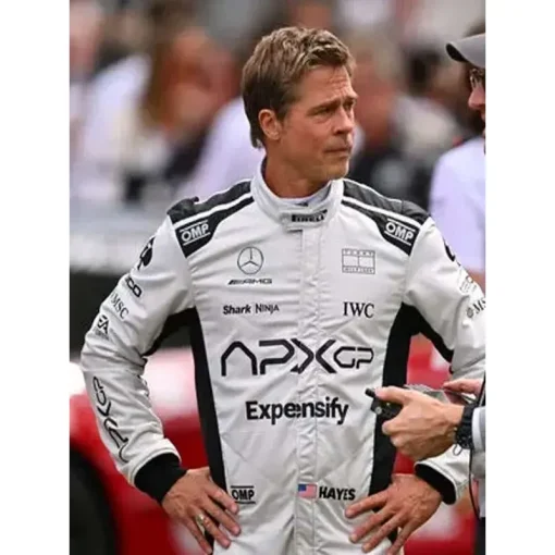 F1 Brad Pitt Racer White Leather Jacket