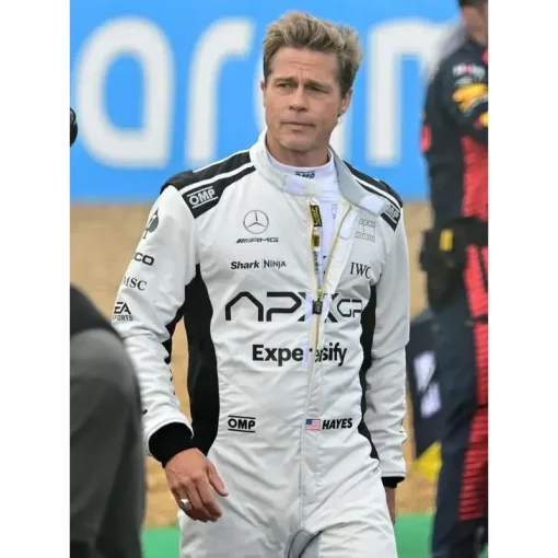 Brad Pitt F1 Racer White Leather Jacket