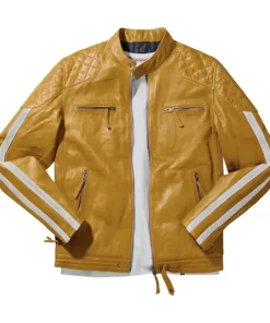 Joe Browns Yellow Quilted Premium Leather Racer Jacket
