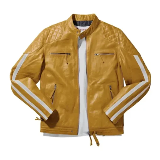Joe Browns Yellow Quilted Premium Leather Racer Jacket